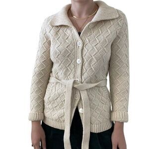 Vintage Y2K Express Womens White Chunky Wool Soft Fisherman Cardigan Sz M